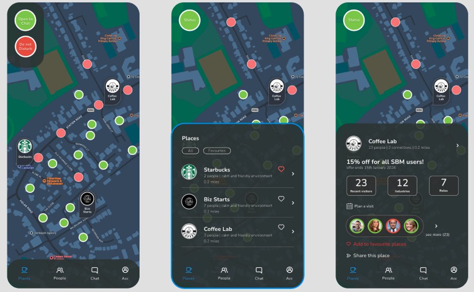 Sit By Me app map showing live connections nearby
